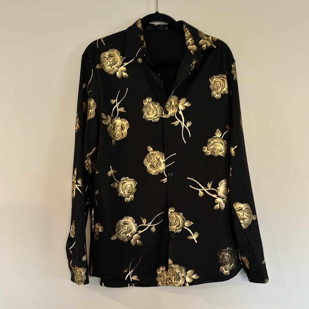 ief.G.S Men’s Party Dress Shirt - Gold, Shiny, Paisley, Printed, Luxury feel!